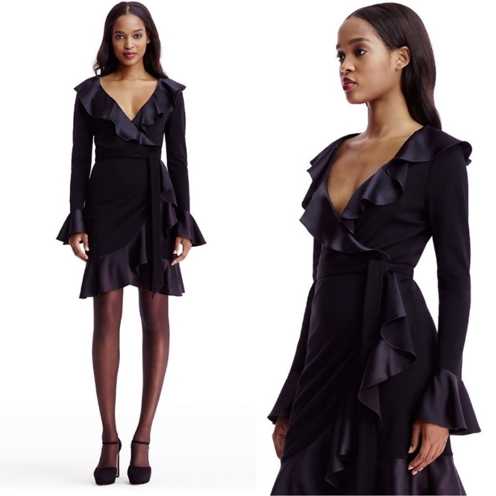 DVF Chantel ruffled wrap dress wool size 4